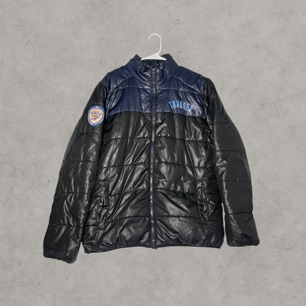 Vintage NBA Oklahoma City Thunder Puffer Jacket Navy Black Mens Large OKC Logo